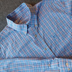 Southern Tide Shirt Mens Lg Blue/Wht/Org Plaid Lng Slv Classic Fit Button Casual
